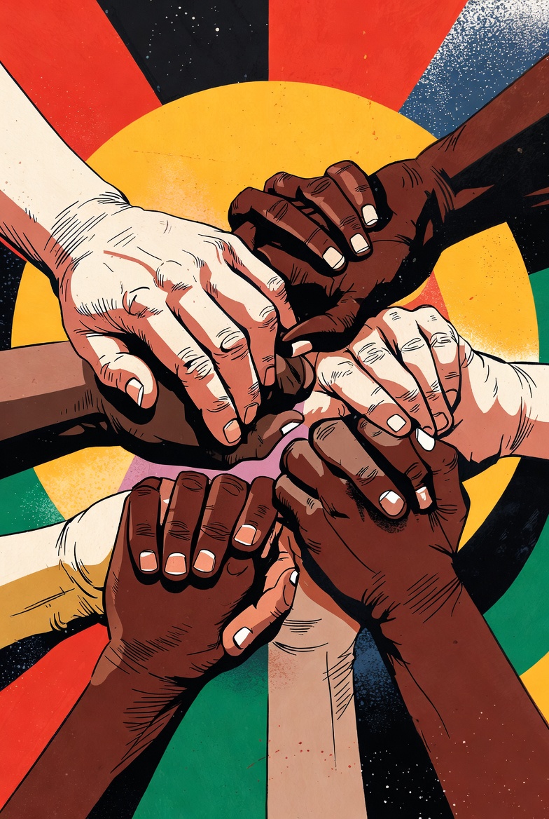 Hands united in solidarity